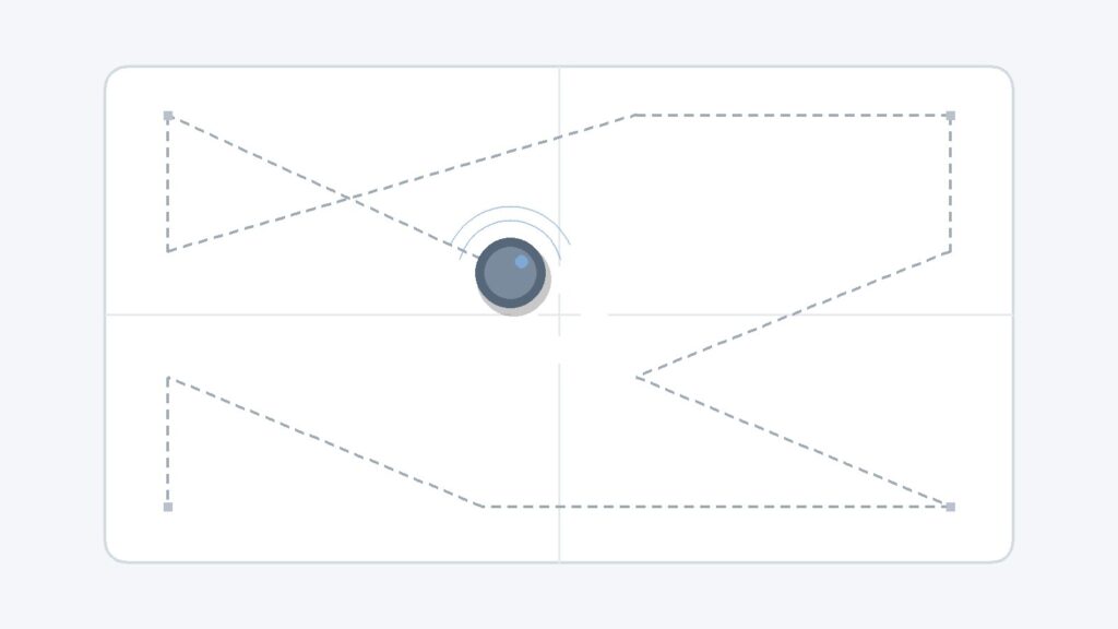 Illustration of a robot vacuum navigating a home floor plan