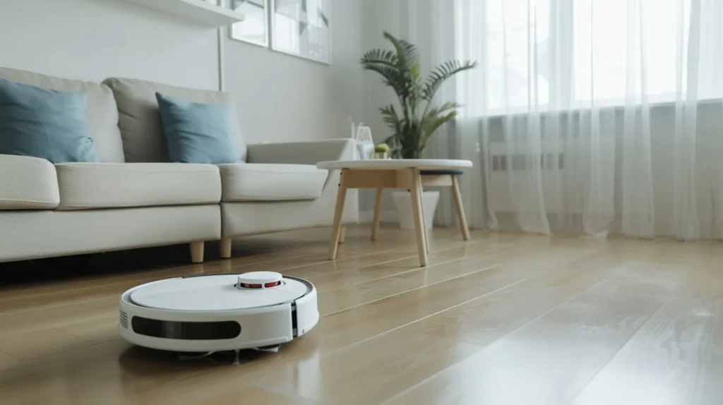 Generic robot vacuum cleaning a small apartment living space